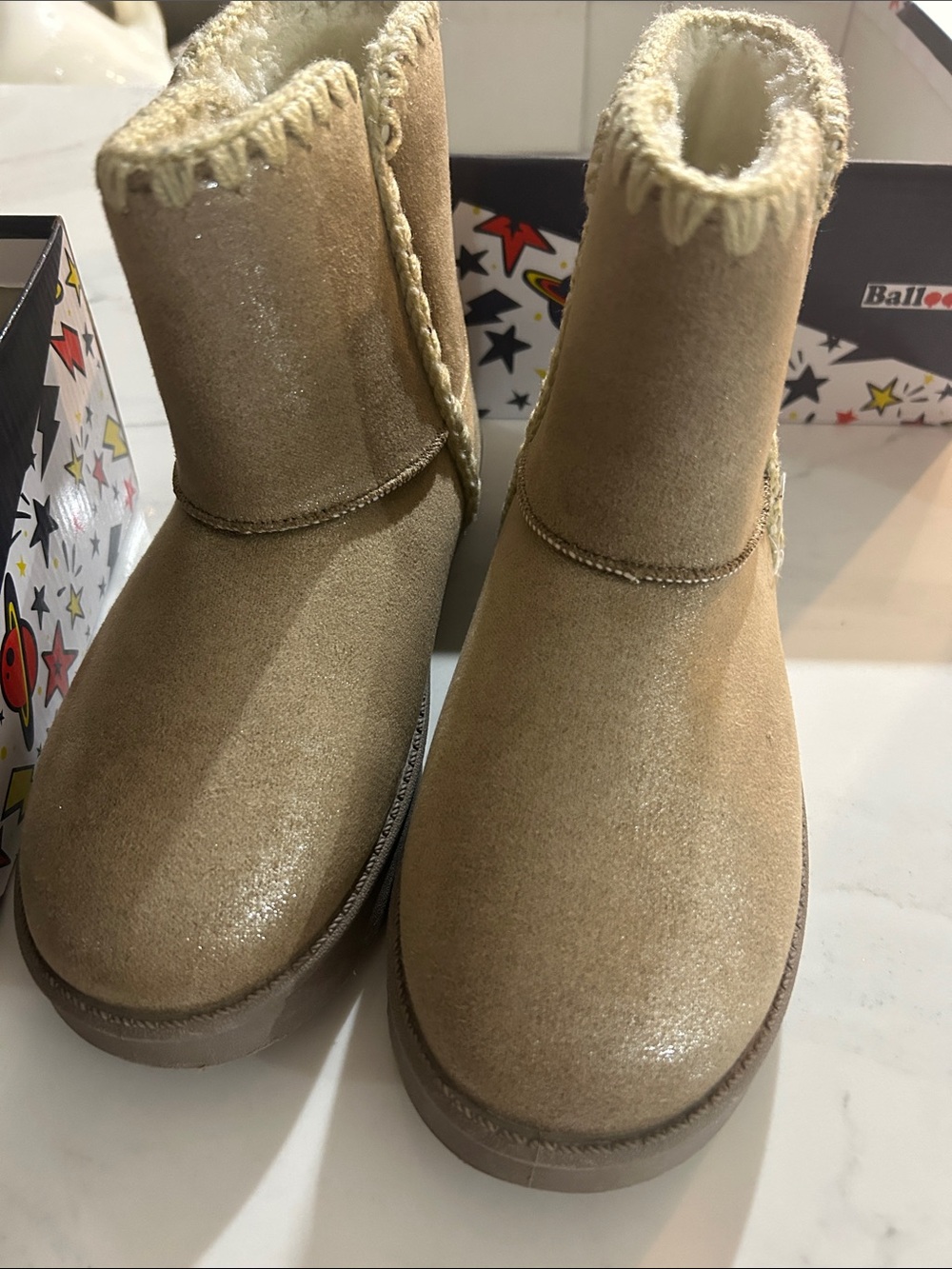 Kids Cozy Faux-Suede Winter Boots in Tan